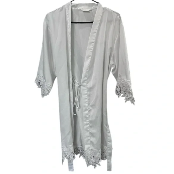 MAEVEN Stella Satin Lace White Robe Size Medium M - Picture 3 of 7
